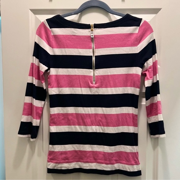 3/$19 Lauren Ralph Lauren Polo striped 3/4 sleeve zip back top - Picture 7 of 14